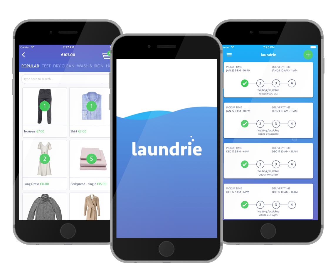 Here are the screenshots of the Laundrie App. Its an on demand washing and ironing app for Dublin.