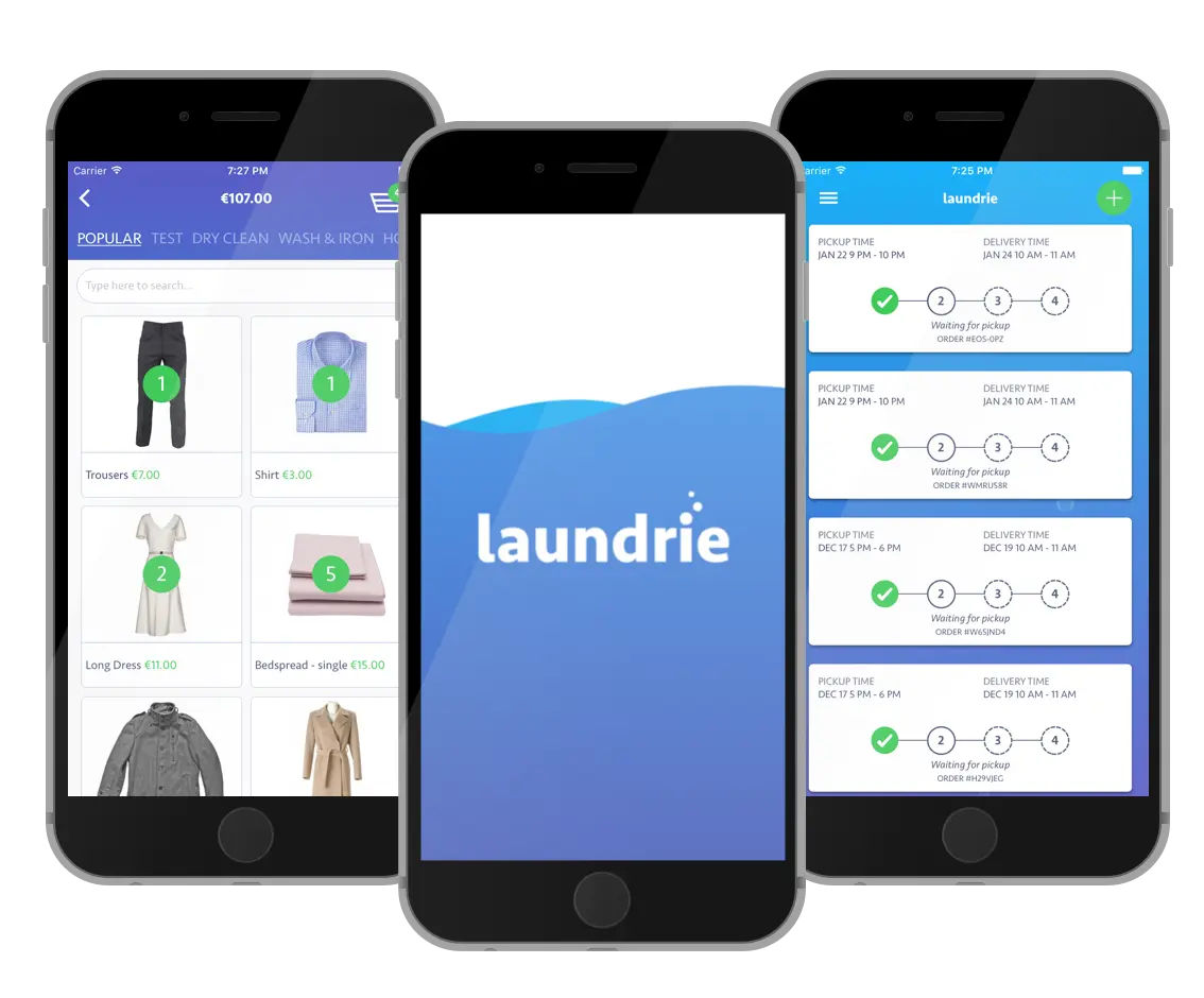 Here are the screenshots of the Laundrie App. Its an on demand washing and ironing app for Dublin.